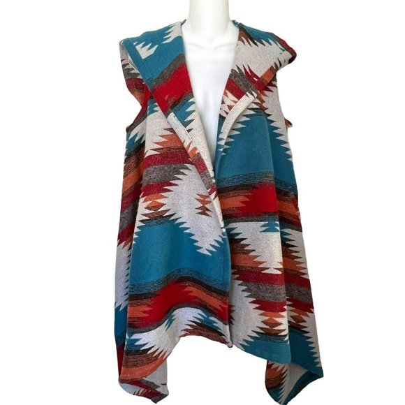 BB DAKOTA AZTEC SADDLE BLANKET PETUNIA HOODED TUNIC VEST SIZE MEDIUM - Picture 2 of 13